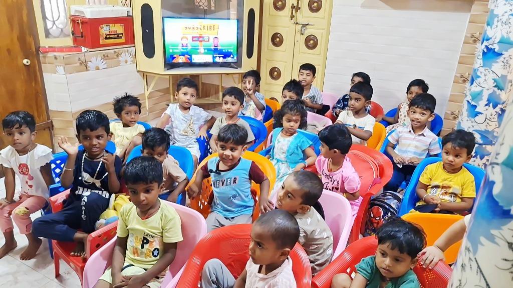 Children engaged in playschool learning and interactive classroom play
